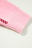 Pink Plaid Pattern Knitted Drop Shoulder Sweater