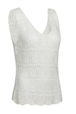 White V Neck Textured Hollow-out Sweater Vest