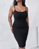 Shapewear Dress Bodycon Midi Dress Built in Bra Summer Casual Tummy Control Slip Dress with Adjustable Straps