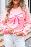 Pink Bow Graphic Drop Shoulder Round Neck Sweater