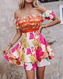 Off Shoulder Ruffle Hem Floral Print Dress