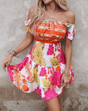 Off Shoulder Ruffle Hem Floral Print Dress