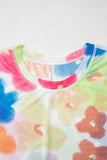 Multicolour Floral Mesh Lettuce Trim Cropped T Shirt