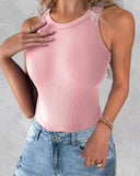 2 Pack Round Neck Thick Strap Racerback Ribbed Tank Slim Fit Tops without Bra Pads