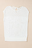 White Eyelet Knit Tied Back Short Sleeve Sweater