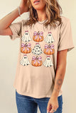 Khaki Bowknot Ghost Pumpkin Graphic Halloween T Shirt