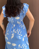 Floral Print Tie Neck Shoulder Ruffles Maxi Dress Casual Waist Shirred A Line Dress