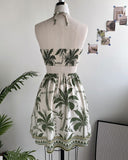 Floral Print Halter Tied Detail Elastic Shirred Back Mini Dress Casual A Line Dress