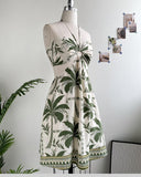 Floral Print Halter Tied Detail Elastic Shirred Back Mini Dress Casual Hollow Out A Line Vacation Dress