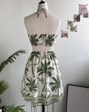 Floral Print Halter Tied Detail Elastic Shirred Back Mini Dress Casual Hollow Out A Line Vacation Dress