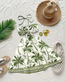 Floral Print Halter Tied Detail Elastic Shirred Back Mini Dress Casual Hollow Out A Line Vacation Dress