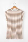 Khaki Stripe Round Neck Sleeveless Casual Pocketed Mini Dress