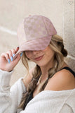 Light Pink Checkered Print Adjustable Baseball Cap