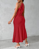 Halter Hollow out A Line Sleeveless Front Slit Ruched Maxi Dress Vacation Dress