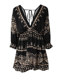 Tribal Print Lantern Sleeve Swing Dress