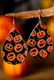 Orange Halloween Pumpkin Face Printed Waterdrop Shape Hook Earrings