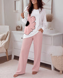 Floral Print Long Sleeve Top and Causal Pants Set
