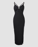 Casual Sleeveless Hollow Out Bodycon Dress Side High Slit Slim Fit Party Slip Dresses