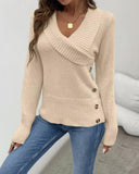 Shawl Collar Button Decor Knit Sweater