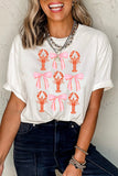 White Crawfish Bow Printed Summer T Shirt