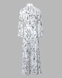 Abstract Figure Print Long Sleeve Wide Leg Jumpsuit