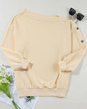 Skew Neck Buttoned Drop Shoulder Sweatshirt