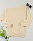 Skew Neck Buttoned Drop Shoulder Sweatshirt