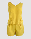 2 Pieces Outfit V Neck Sleeveless Tank Top and Casual Pockets Design Shorts Set