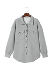 Gray Solid Textured Flap Pocket Buttoned Shacket