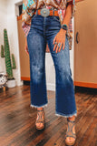 Beau Blue Mineral Wash Raw Hem High Waist Flared Jeans