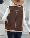 Pu Notched Collar Sleeveless Jacket Front Pocket Chain Fall and Winter Coat