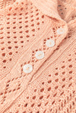 Apricot Pink Hollowed Knit 3/4 Dolman Sleeve Buttoned Collared Sweater