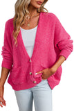 Rose Buttons Front Pocketed Sweater Cardigan