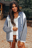 Light Blue Quilted Textured Patchwork Loose Fit Hooded Jacket