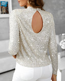 Mock Neck Allover Sequin Top