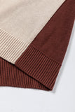 Coffee Colorblock Bishop Sleeve Ribbed Trim Sweater