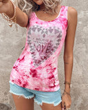 Tie Dye Print Heart letter Rhinestone Tank Top