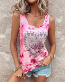 Tie Dye Print Heart letter Rhinestone Tank Top