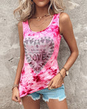 Tie Dye Print Heart letter Rhinestone Tank Top