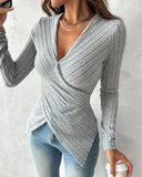 V Neck Overlap Asymmetrical Long Sleeve Top