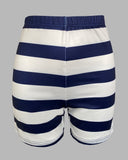 2 Pieces Outfit Anchor Print Round Neck Short Sleeve Casual Top and Striped Print Slim Fit Shorts Set