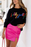 Black Holly Jolly Round Neck Casual Sweater