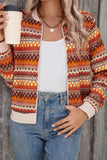 Orange Boho Striped Zip Up Long Sleeve Jacket