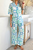 Sky Blue Shell Print Half Sleeve Shirt and Pants Set