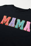 Black MAMA Chenille Patched Crew Neck T Shirt