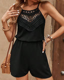 2 Pieces Outfit Guipure Lace Patch Spaghetti Strap Tank and Casual Pocket Design Shorts