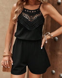 2 Pieces Outfit Guipure Lace Patch Spaghetti Strap Tank and Casual Pocket Design Shorts