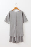 Gray Solid Color Waffle Knit T Shirt and Shorts Set