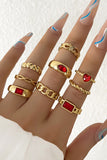 Fiery Red Faux Gem Inlay Heart Shape Alloy Ring Set