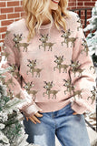 Light Pink Christmas Reindeer Pattern Drop Shoulder Sweater